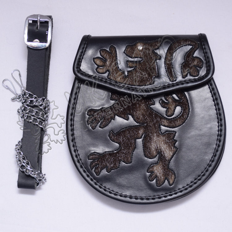 Rampart Lion Embossed Brown Coat Skin Leather Sporran