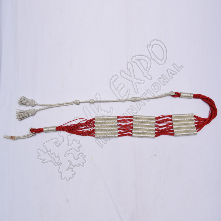 Russian Braid Red Silver Cotton Barrel Sash