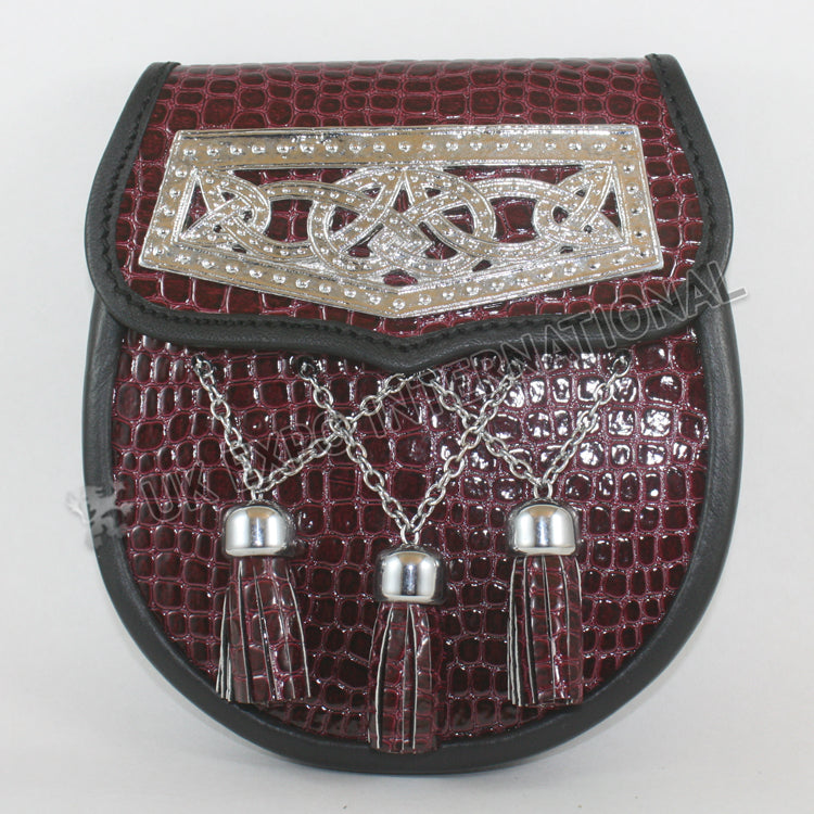Red Crocodile Celtic Cantle Chrome Badge Sporran