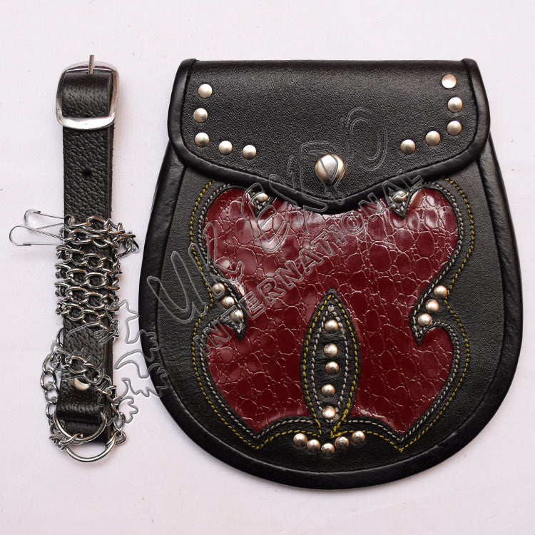 Celtic Red Croc PVC Tribal Black Leather Sporran