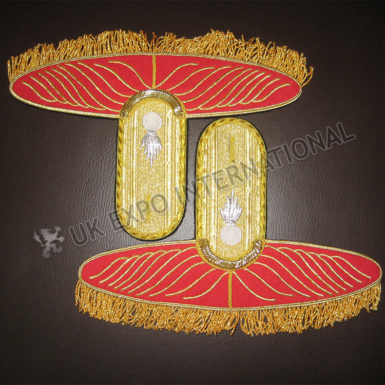Red Gold Bullion Epaulettes White Grenade Badge Hand Embroidery Gold Fringe Military Shoulder Boards
