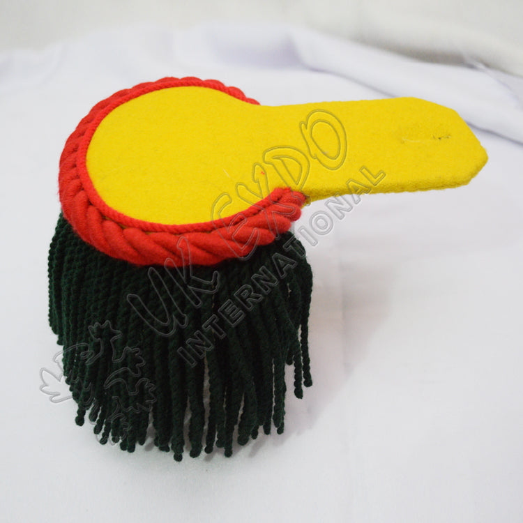 Red Round Epaulettes Yellow Dark Green Wool Military Shoulder Boards