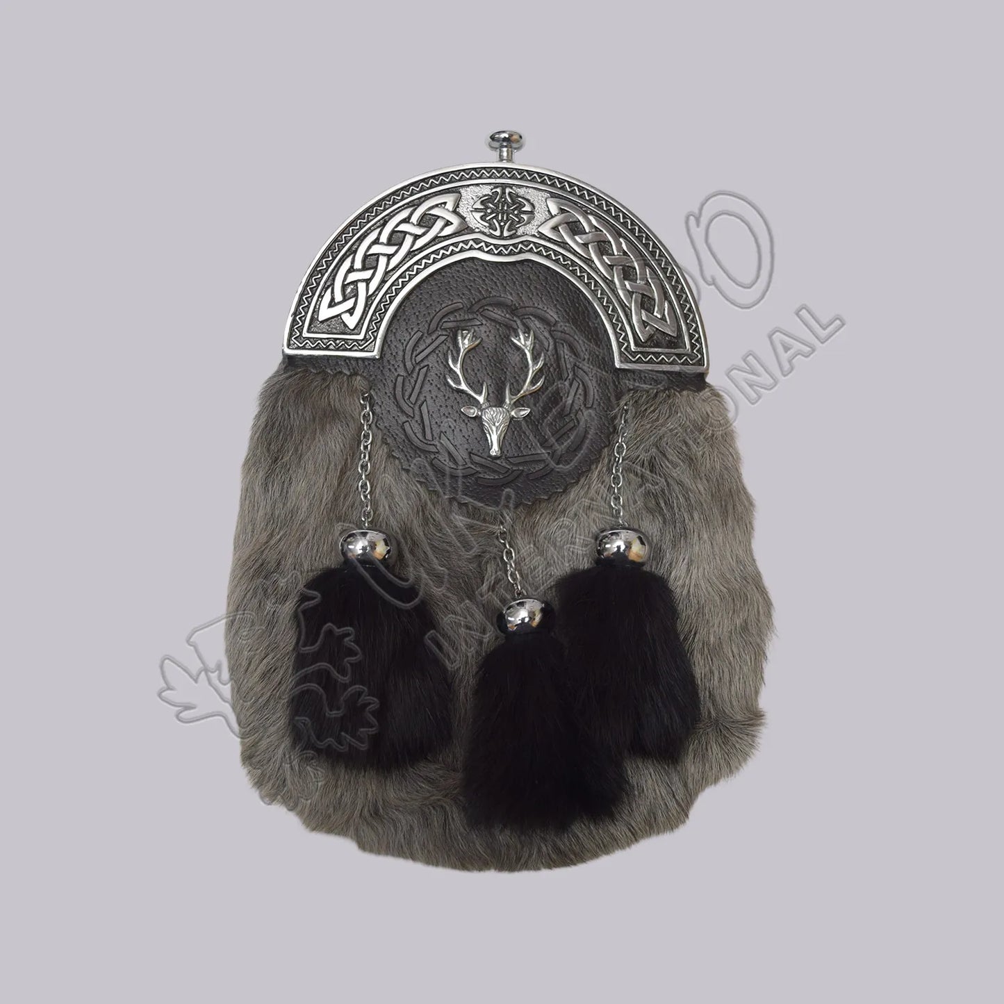 Gray Fur Deer Antlers Plain Cantle Sporran