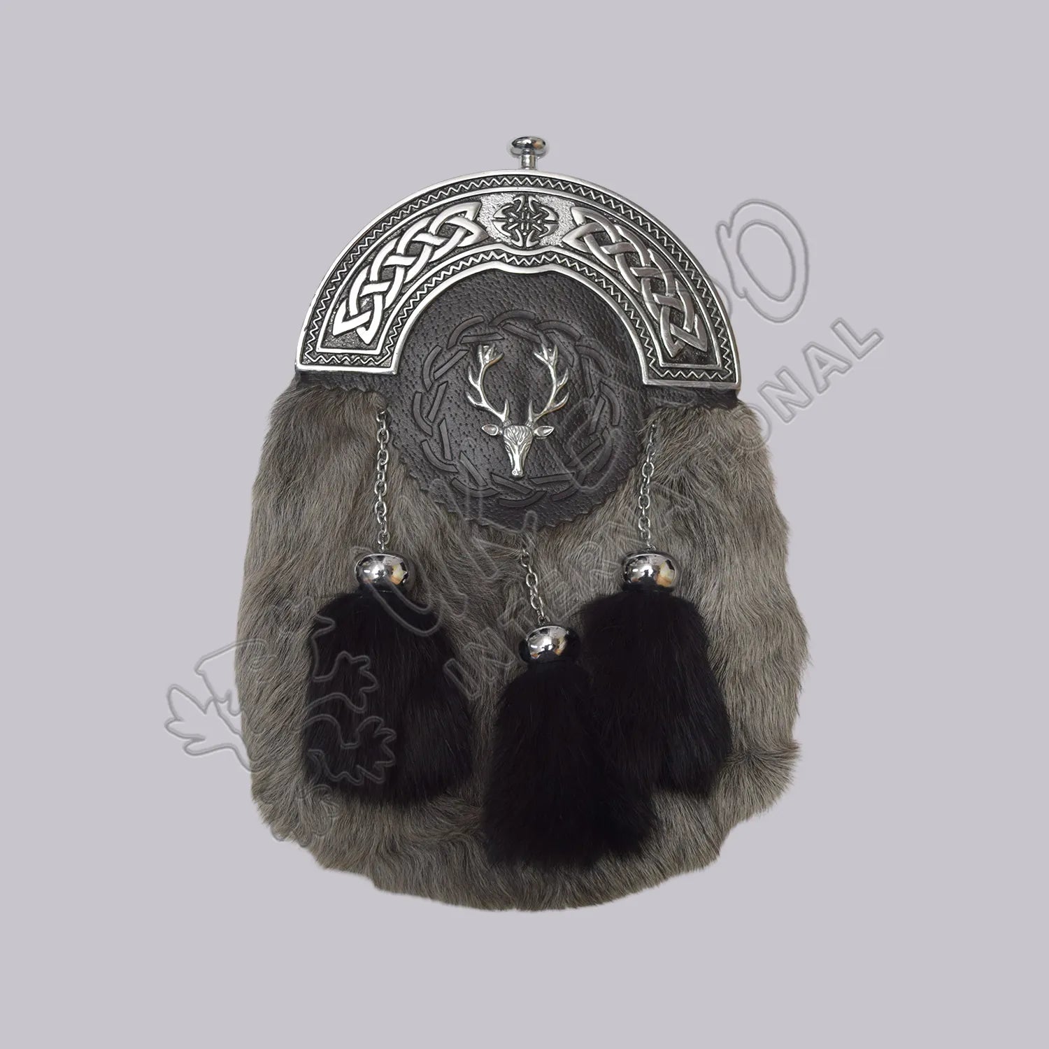 Gray Fur Deer Antlers Plain Cantle Sporran