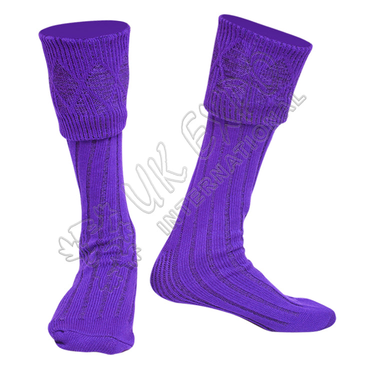 Rhombus Cuff Purple Color Kilt Woolen Socks