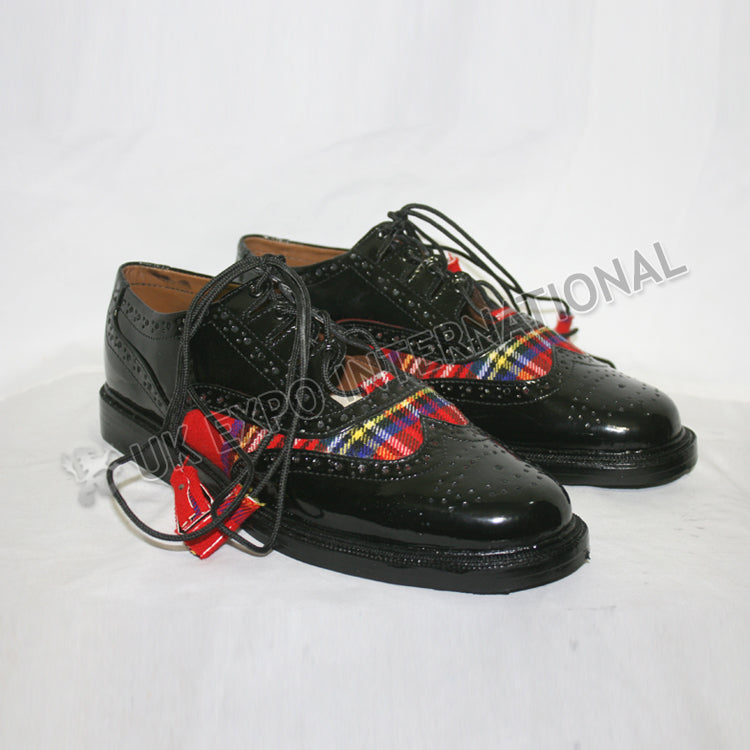 Royal Stewart Tartan Shoes Shiny Black PVC With Rubber Sole