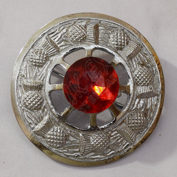 Thistle Moulded With Red Ruby Stone Brooch