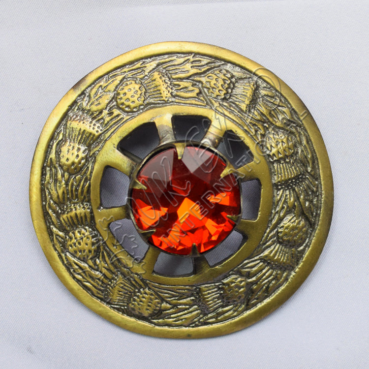 Ruby Stone With Brass Antique Brooches