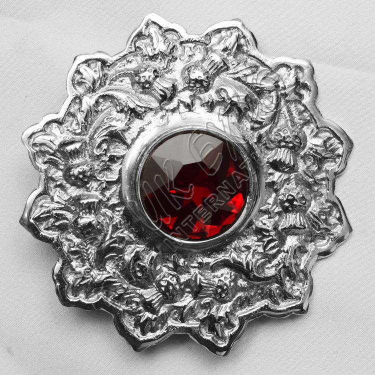 Red Ruby Stone Thistle With Trim Brooch