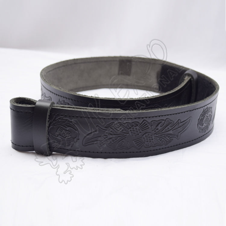 Scottish Leaf And Flower Embossed Leather Belt