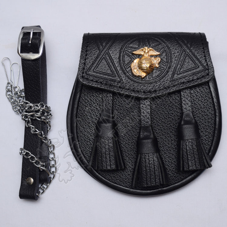 Scottish US Marine Badge Celtic Leather Sporran