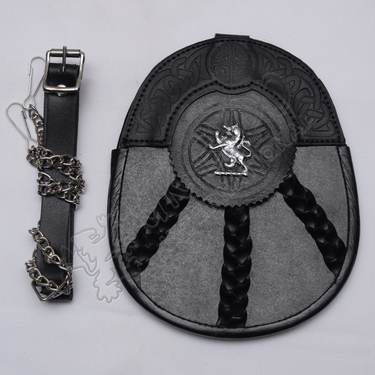 Celtic Rampart Lion Badge Leather Sporran