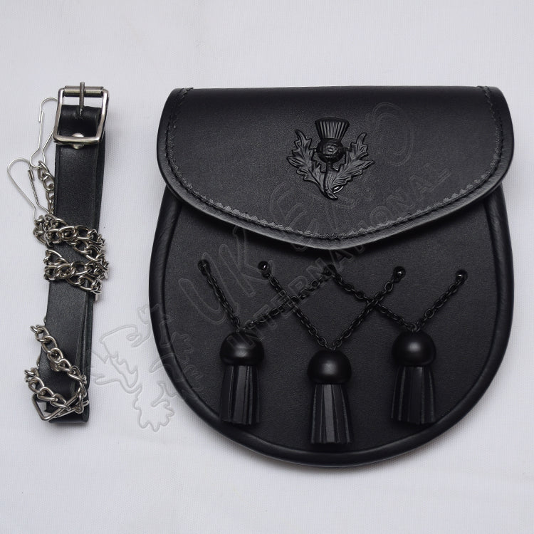 Scottish Black Thistle Leather Sporran