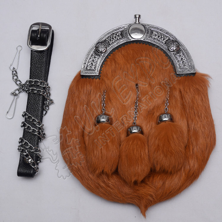 Scottish Brown Rabbit Fur Celtic Sporran