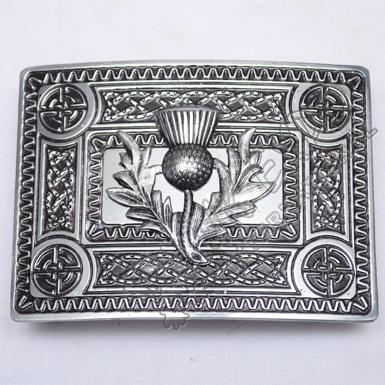 Scottish Celtic Design Buckle Black Color Filing With Thistle Badge
