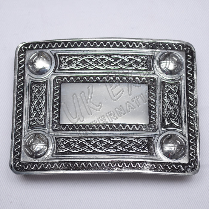 Scottish Celtic Design Chrome Buckle With Black Color Filing