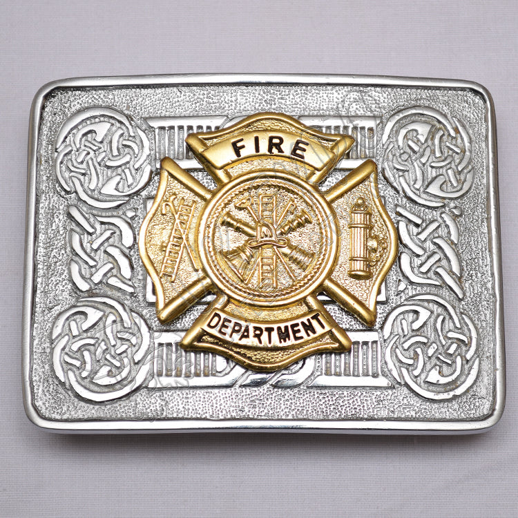 Celtic Design Chrome Buckle With Brass Fire Department Badge