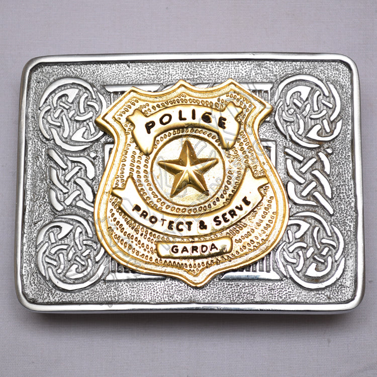 Scottish Celtic Chrome Buckle With Brass Police Protect Badge