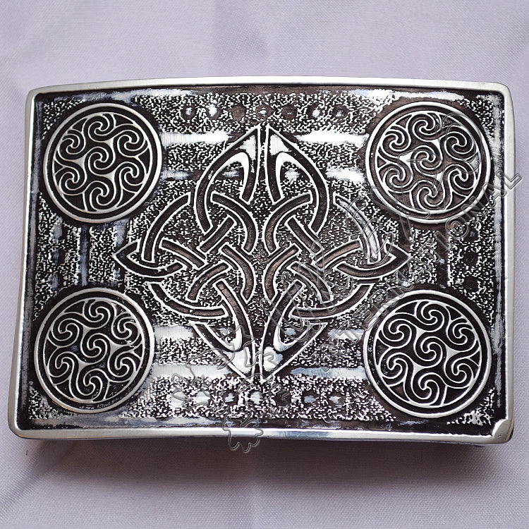Scottish Celtic Chrome Kilt Buckle With Black Color Filing