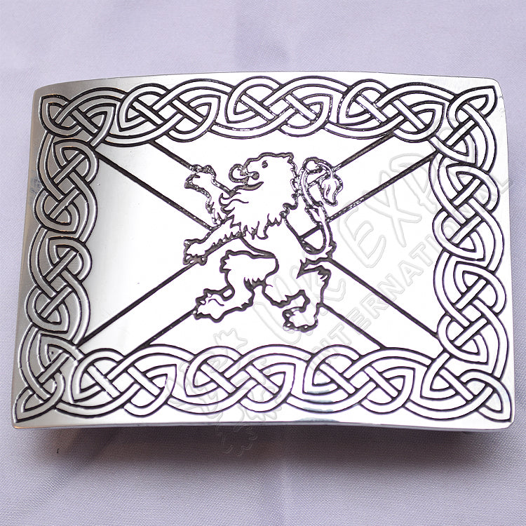 Scottish Celtic Rampart Lion Chrome Buckle With Black Filing