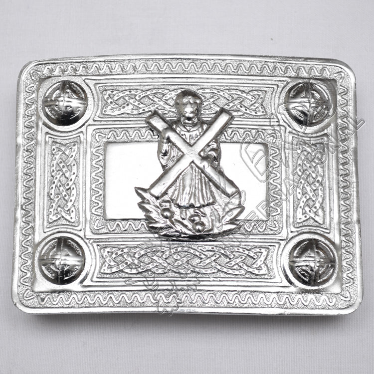 Scottish Chrome Celtic Design Buckle With ST Andrews Badge