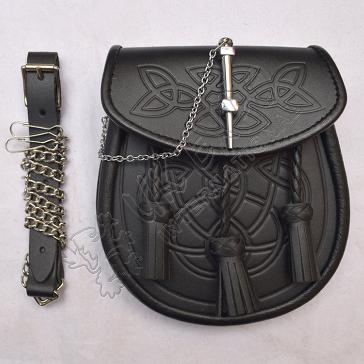 Chain Lock Black Leather Double Embossed Sporran