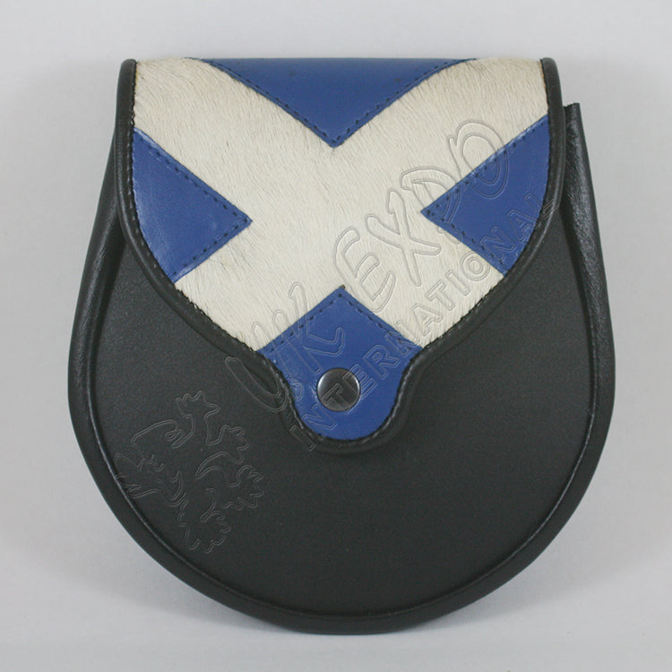 Black Leather Scottish Flag Smart Sporran