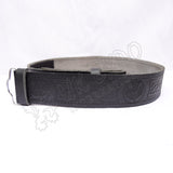 Scottish Flower And Celtic Knot Work Embossed Black Leather Kilt Belt