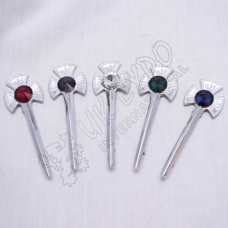 Scottish Flower Color Filled Ruby Stone Kilt Pin