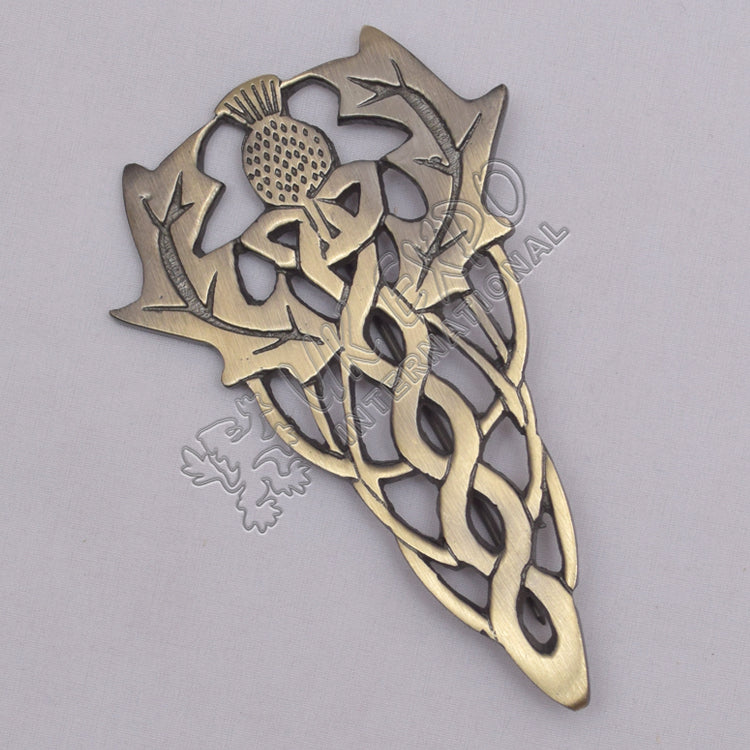Scottish Flower Celtic Brass Antique Kilt Pin