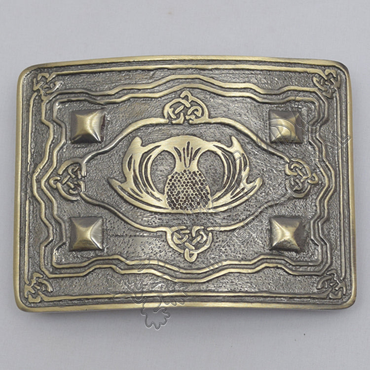 Scottish Flower With Diamonds Brass Antique Kilt Belt Buckle