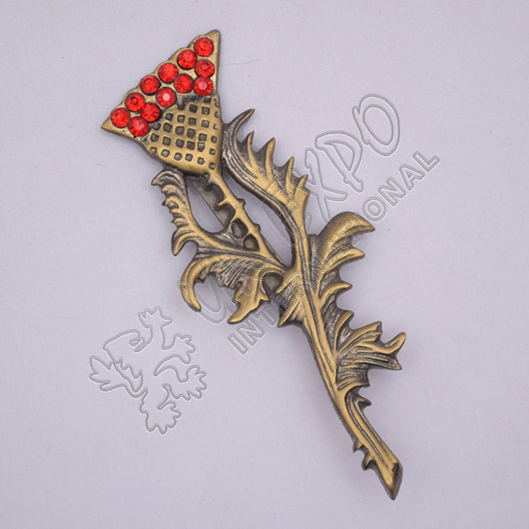 Scottish Flower With Leaf Stone Brass Antique Kilt Pin