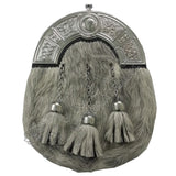 Grey Bovine Fur Full Dress Celtic Cantle Sporran