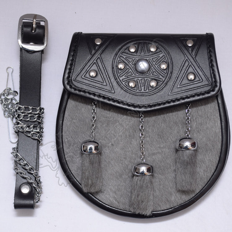 Black Leather Grey Calf Skin Accent Sporran