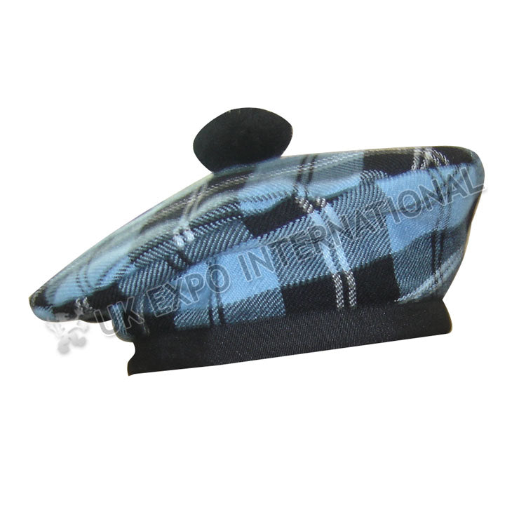Scottish Darcy Denim Tartan Hat With Black Pom Pom