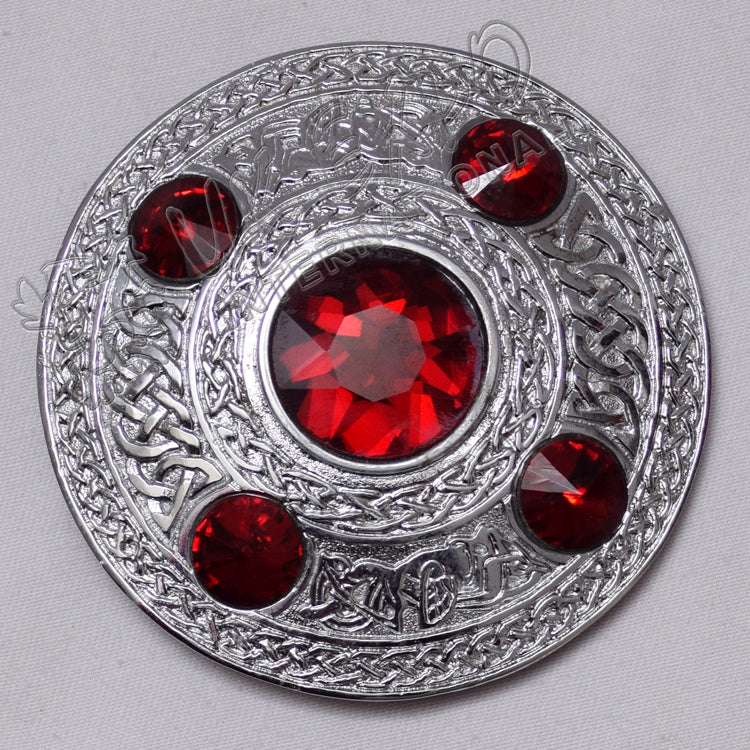 Scottish Highland Red Stone Kilt Fly Plaid Brooch