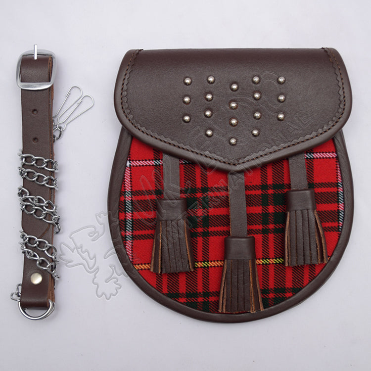 Brown Leather Gladiator Clan Tartan Sporran