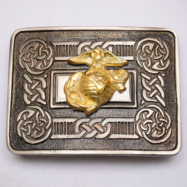 Scottish Shiny Antique Celtic Buckle With Brass US Marine Badge
