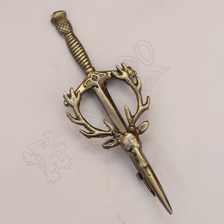 Scottish Stag Shiny Antique Kilt Pin