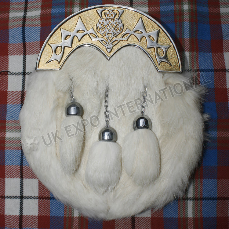 Thistle Gold White Rabbit Fur Sporran