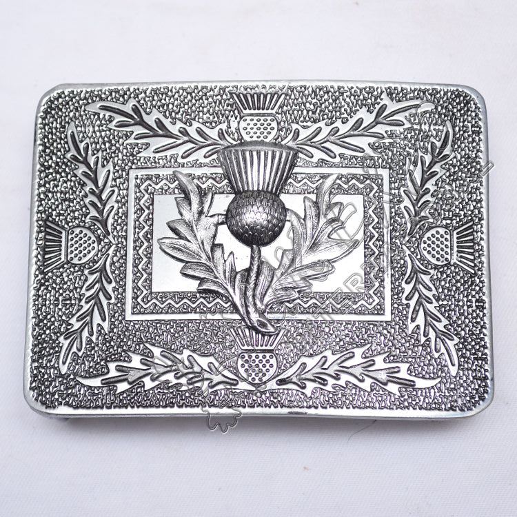 Scottish Thistle Kilt Buckle Black Color Filing With Thistle Badge