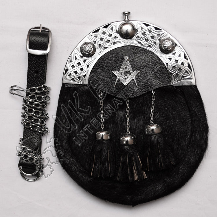 Celtic Masonic Black Seal Skin Formal Sporran