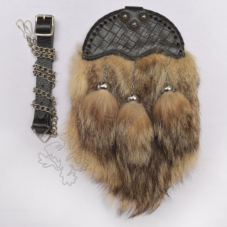 Black Cantle Leather Brown Fox Fur Sporran