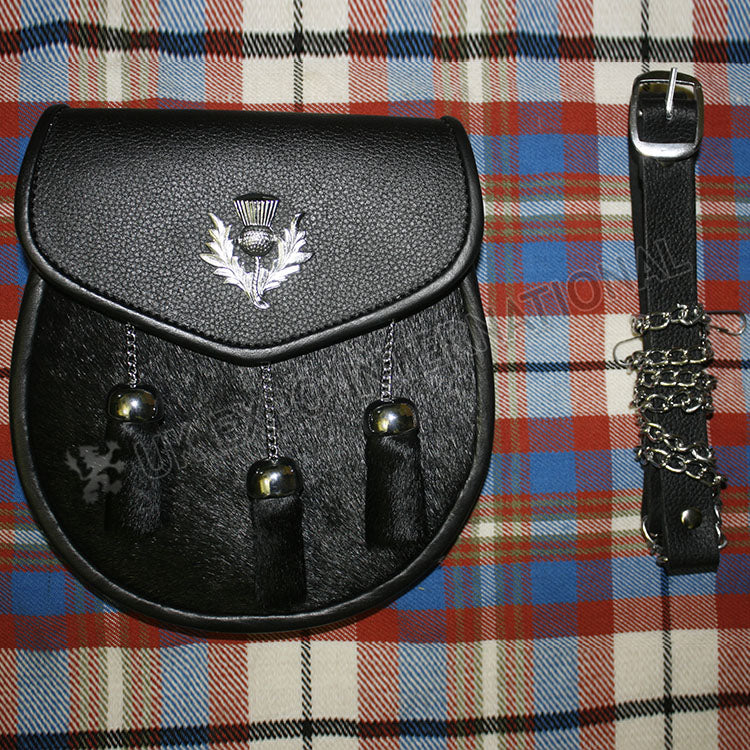 Thistle Chrome Semi Dress Black Leather Sporran