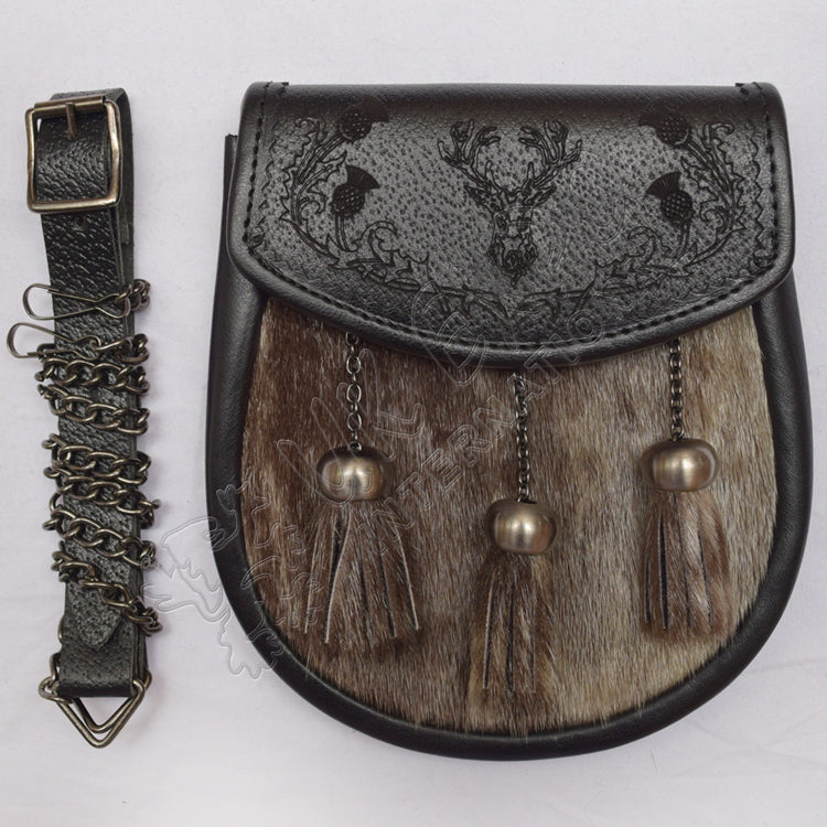 Stag Head Thistle Leather Sporran