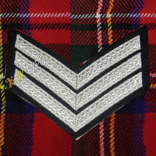 Sergeant 3 Stripe Silver Braid Chevron