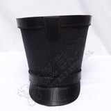 Black Leather Shako Hat with Top Band & Black Thread Detailing