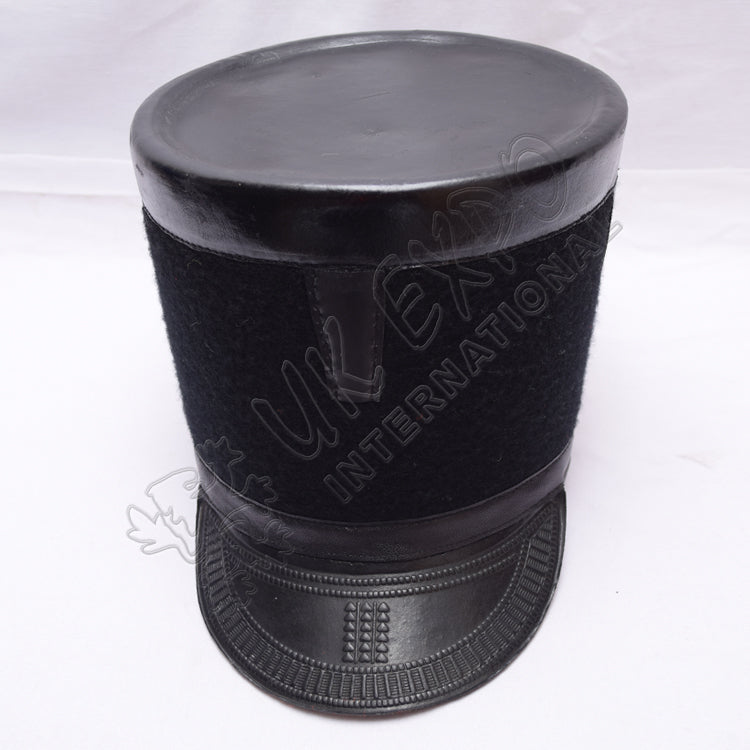 Black Leather Shako Hat Black Thread Military Hat