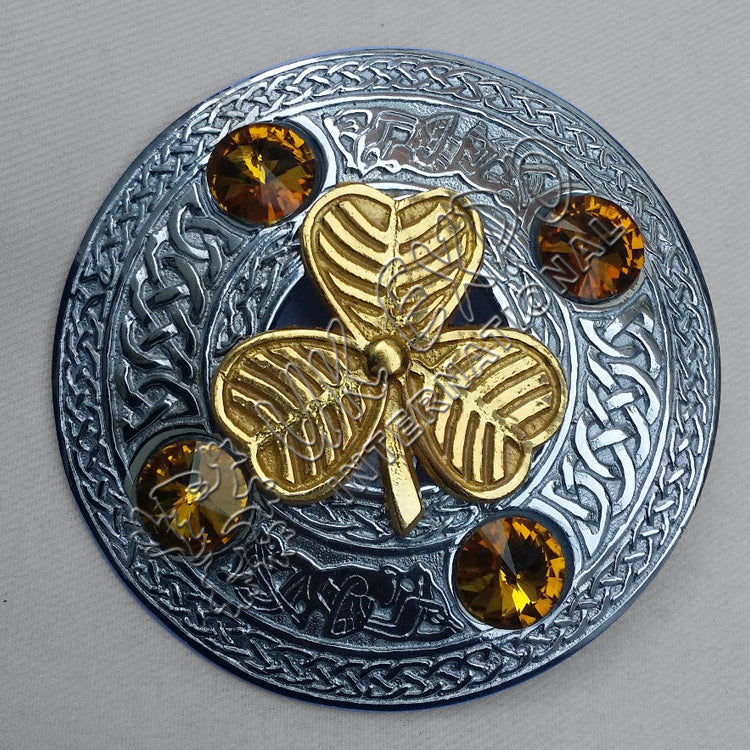 Celtic Horse With Shamrock Badge Kilt Plaid Brooch