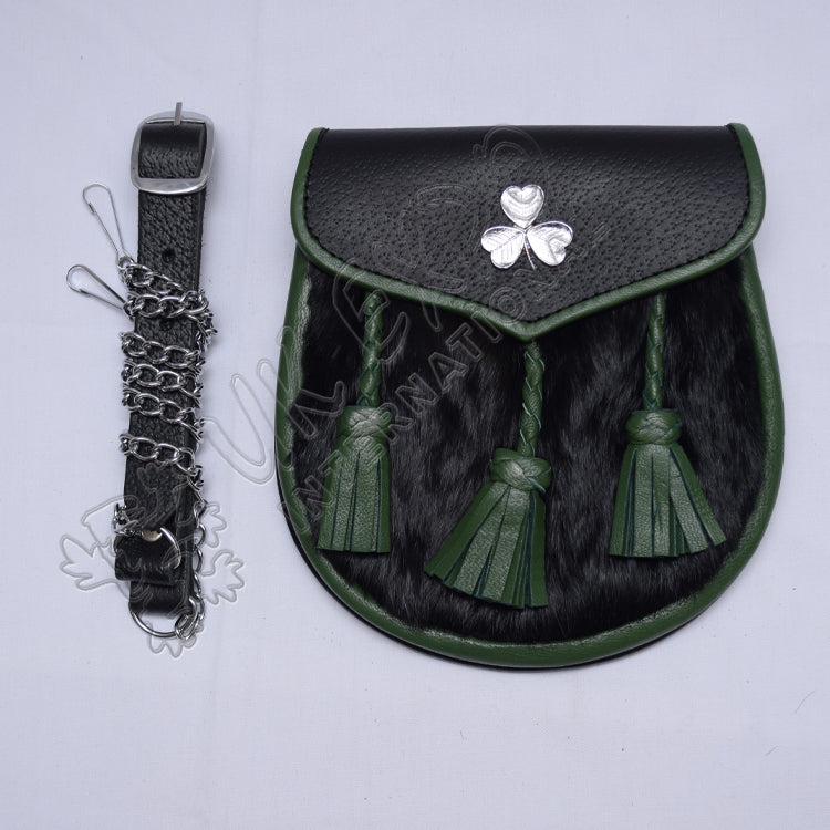 Shamrock Green Semi Dress Black Rabbit Fur Sporran
